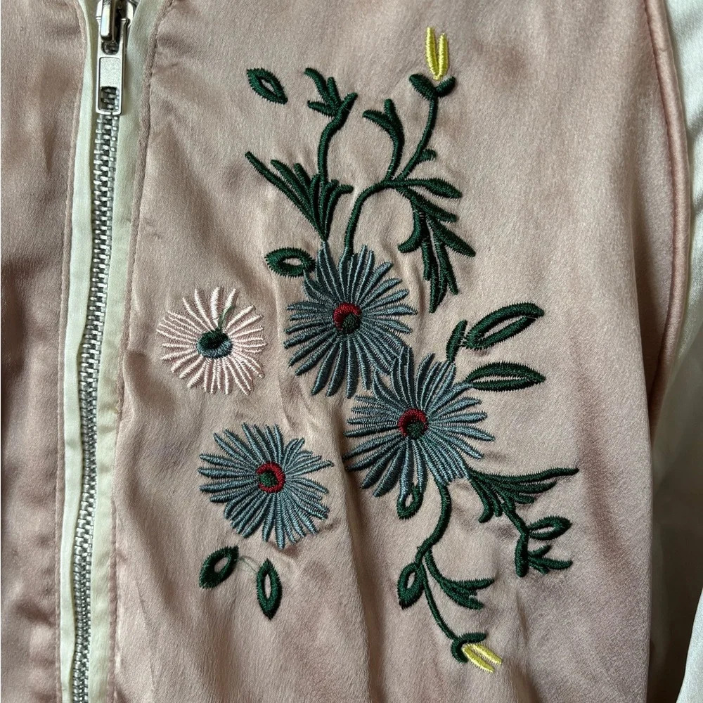 Satin Bomber Jacket Size Small Retro Floral Embroidered Charlotte Russe - Picture 2 of 11
